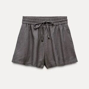 Zara Linen Blend High Waist Gray Shorts Size L